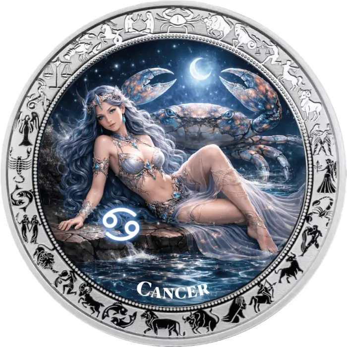 Cancer 2026 Ghana Zodiac Goddess 1oz Silver Proof Coloured Coin