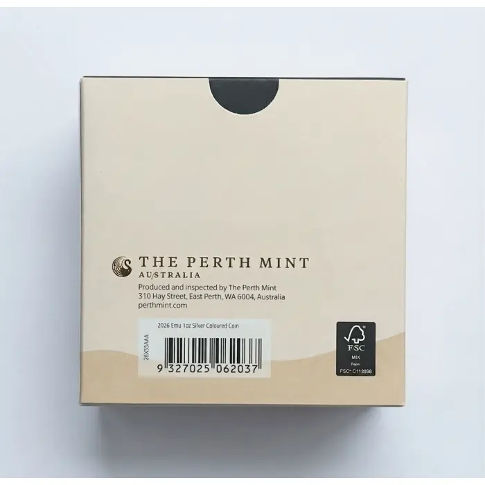 2026 Perth Mint $1 Australian Emu 1oz Silver Coloured Coin Brand New Unopened