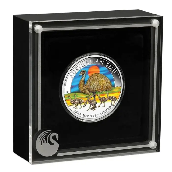 2026 Perth Mint $1 Australian Emu 1oz Silver Coloured Coin Brand New Unopened