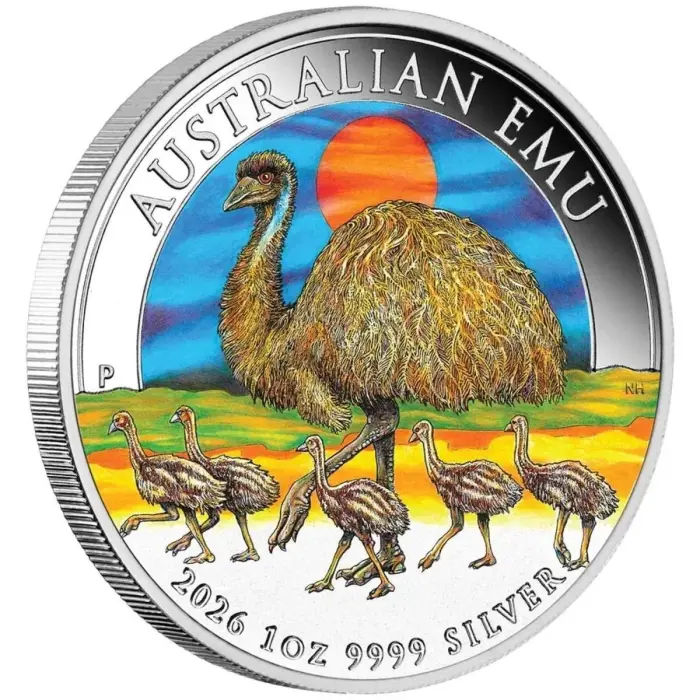 2026 Perth Mint $1 Australian Emu 1oz Silver Coloured Coin Brand New Unopened