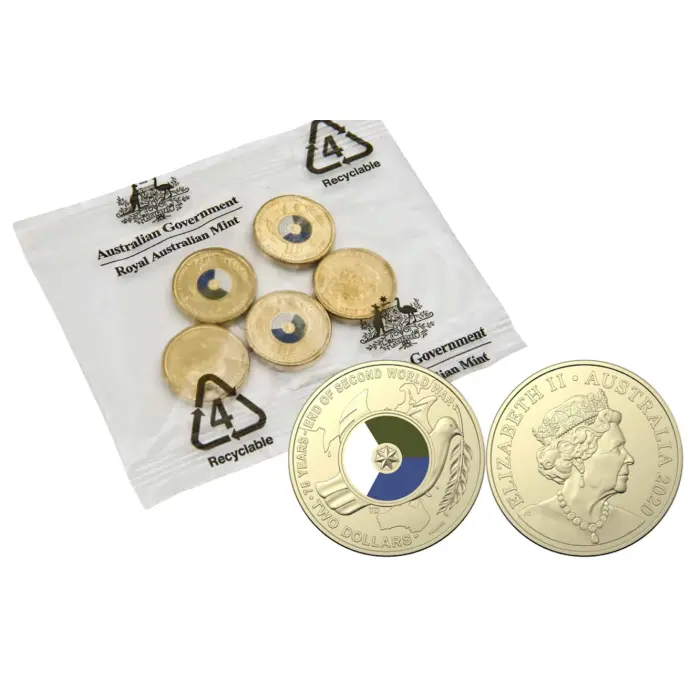 2020 $2 75 years of End of WW2 - RAM bag of 5 Uncirculated  coins