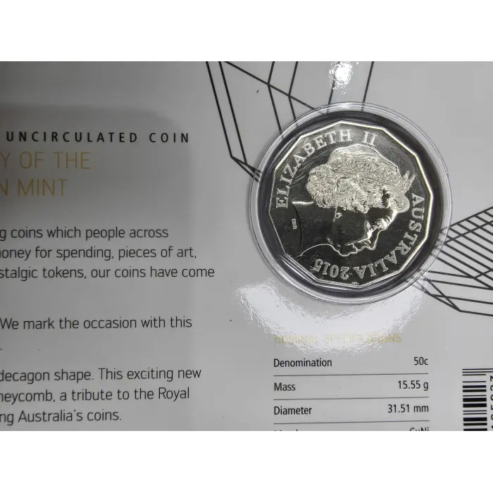 Australia 2015 RAM 50th Anniversary Uncirculated 50c Coloured Coin on Card