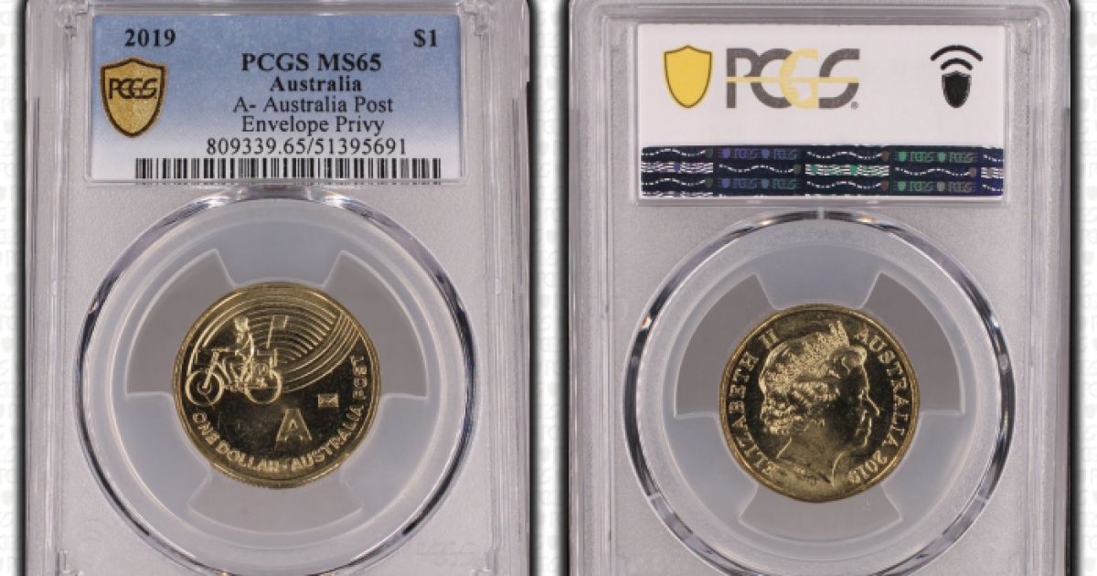 Ms65 2019 $1 GACH A- AUSTRALIA POST ENVELOPE PRIVY PCGS MS65
